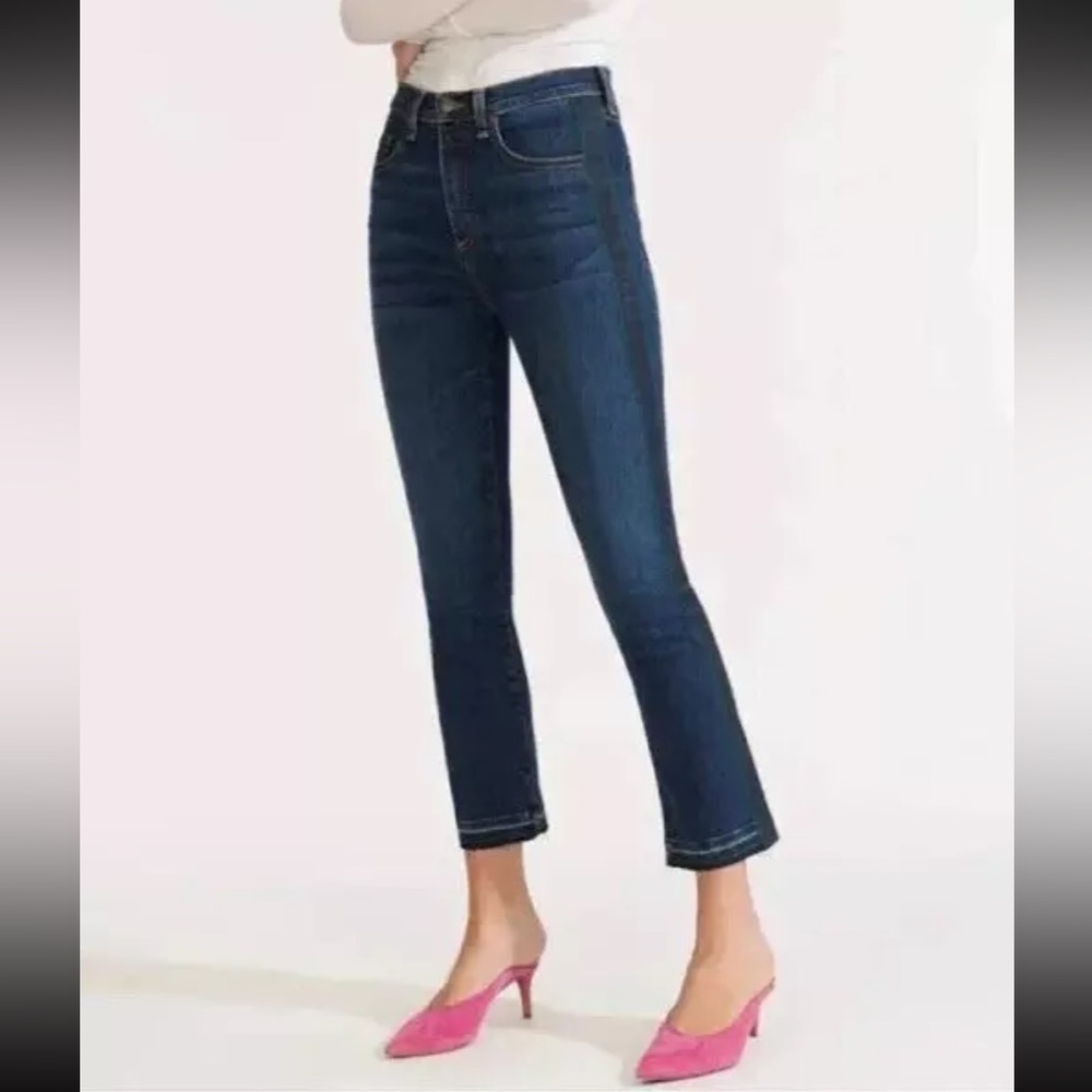 NWT Veronica Beard Carly High Rise Kick Flare Jeans Blue Green Stripe 26/2